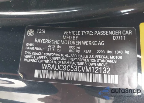 2012 BMW 135I z USA, uszkodzony, nr VIN WBAUC9C53CVM12132
